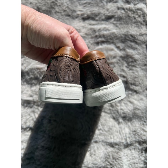 Botas Leon Brown Leather Floral Embroidered Western Slip On Sneakers Womens 24.5 - Picture 7 of 9